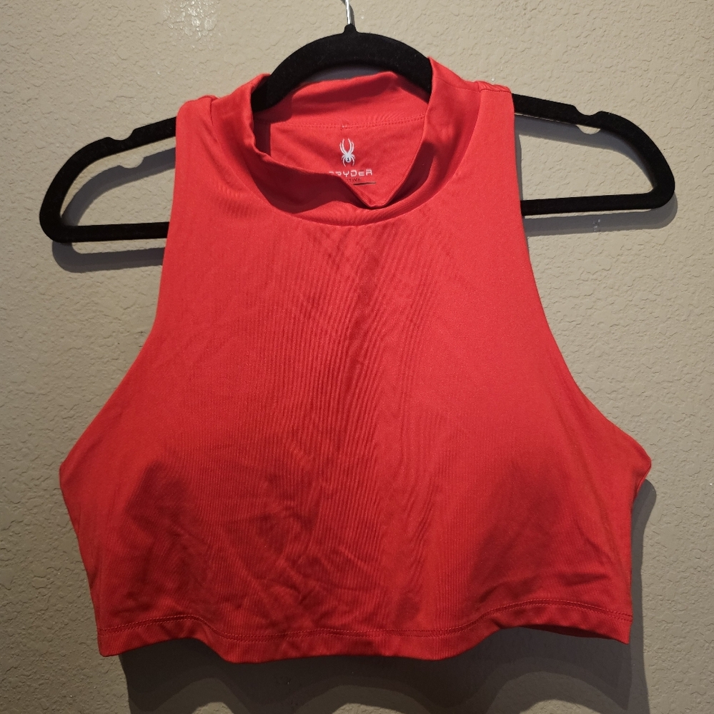 Spyder Active Red Cropped Workout Tank Sports Bra Size Large